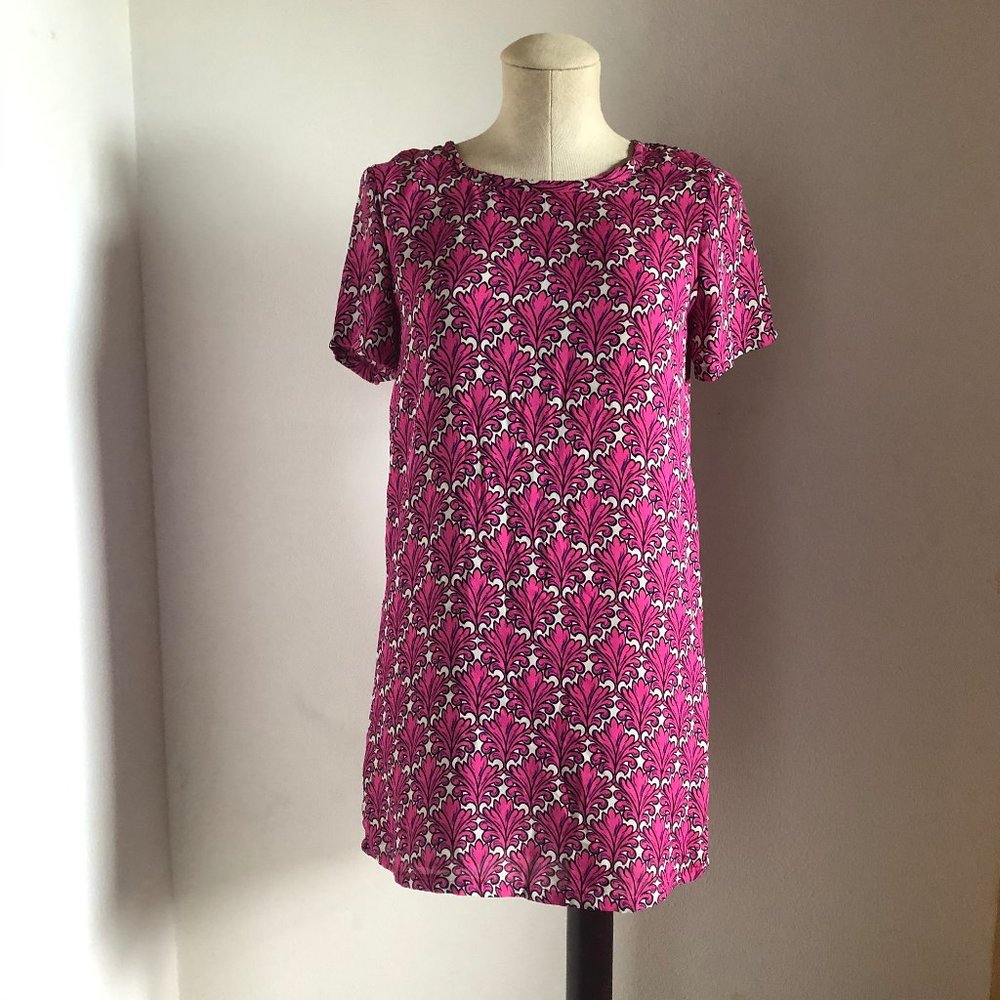 Motif Patterned Pink & Purple Shift Dress